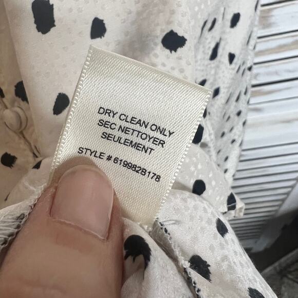 REBECCA TAYLOR 6 Spotted Animal Print Silk Top Button Placket Bell Sleeve White - Picture 11 of 14